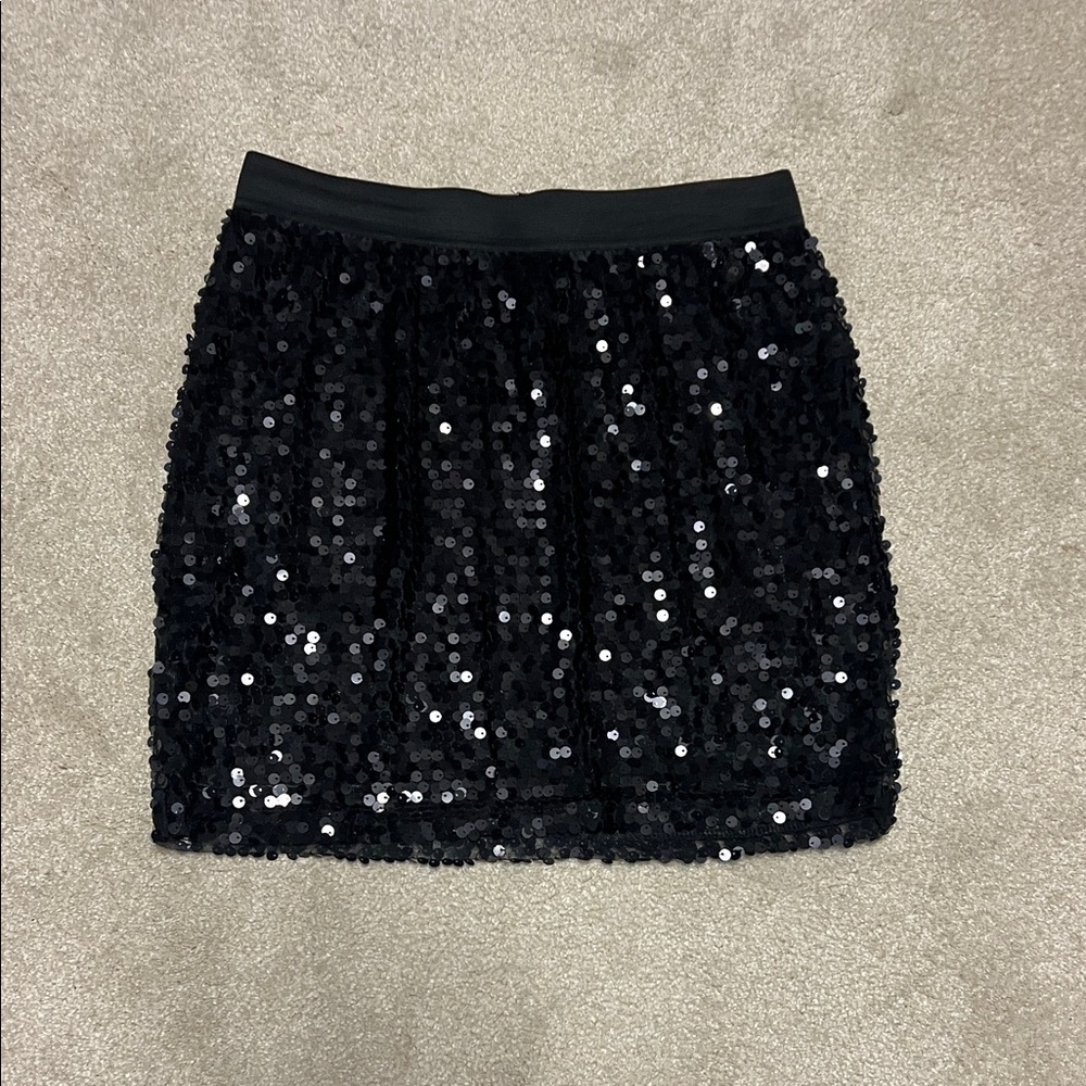 Kenar Black Sequin Mini Skirt